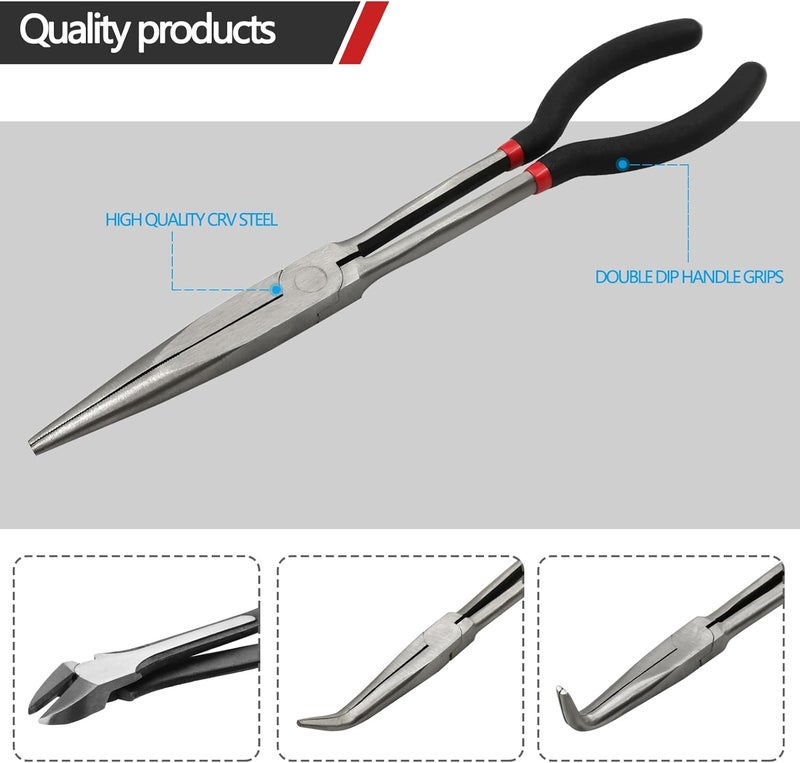 MFBJXC 4-Piece 11" Extra Long Needle Nose Pliers Set with Insulated Comfort Grip, Straight Long Reach, 45/90°Bent Nose & Diagonal Pliers for Bending, Shaping & Trimming in Narrow Spaces - Image 3